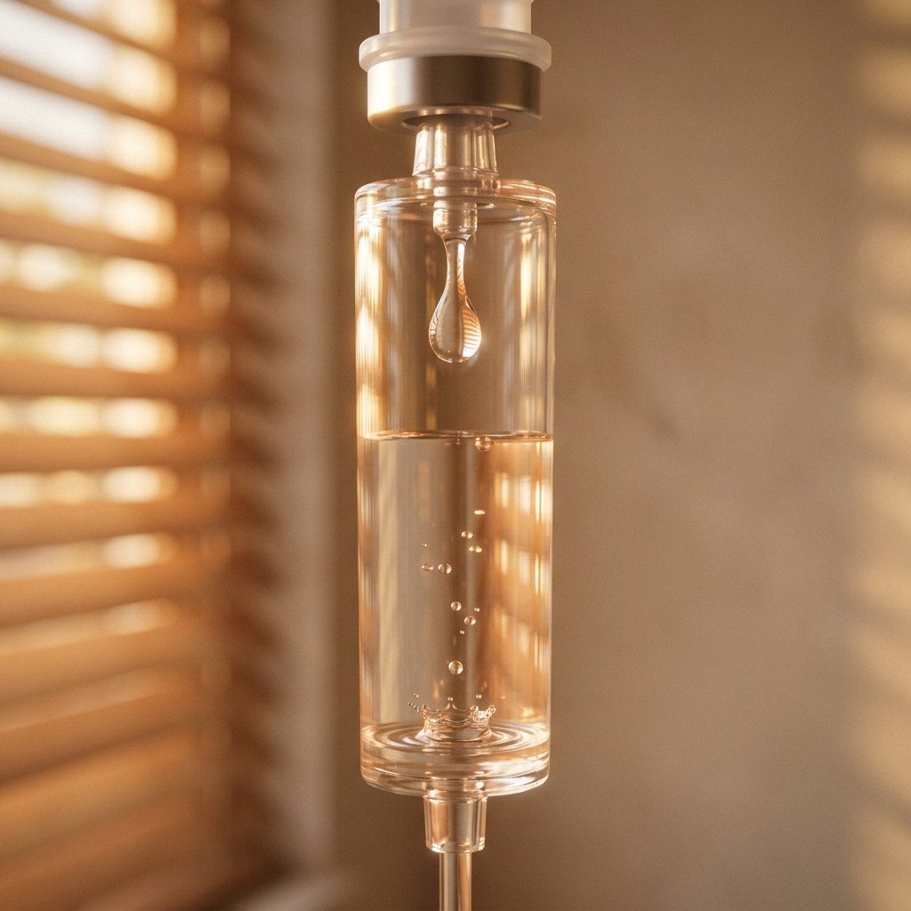 An IV vitamin drip in soft light